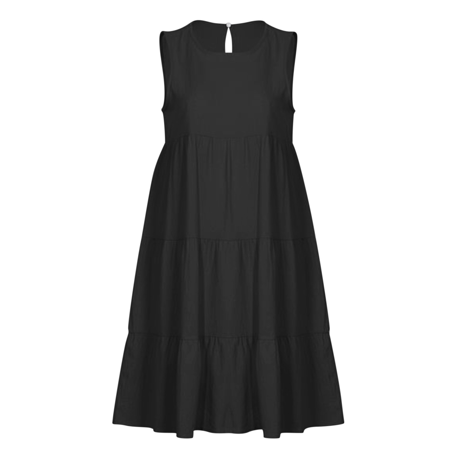 thumbnail image 5 of Vestido informal sin mangas para mujer - Vestido camiseta mini con cuello redondo, plisado y bolsillos, 5 of 5
